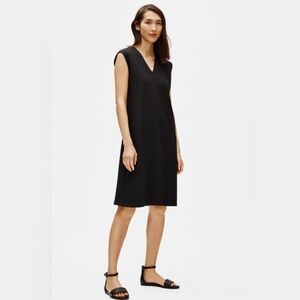 Eileen Fisher Flex Tencel Ponte V-Neck Dress NWOT Black Size M